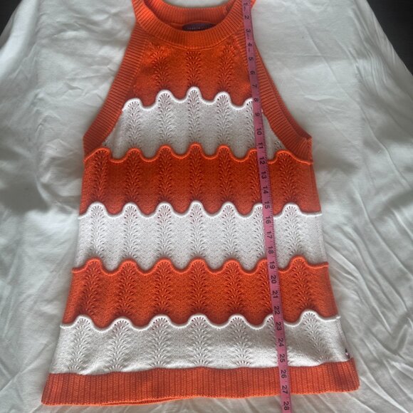 Tommy Hilfiger Women's Cotton Scallop-Stripe Sweater Tank Top sz L Cable Knit - Picture 10 of 11